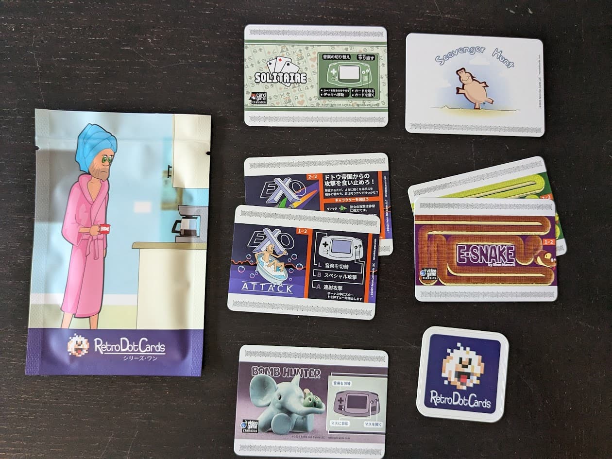 Japanese Retro Dot Cards laid out next to a pack