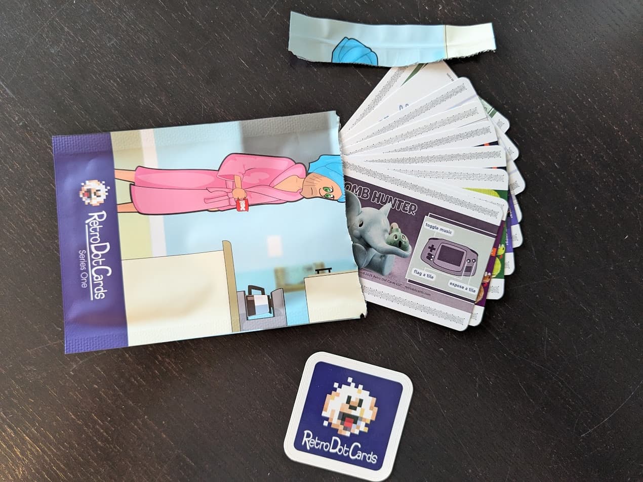 English Retro Dot Cards fanning out and coming out of an open pack
