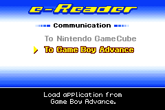 To Game Boy Advance highlighted in e-Reader menu